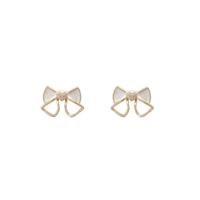 Korean fashion enamel white black bow cute ear studs