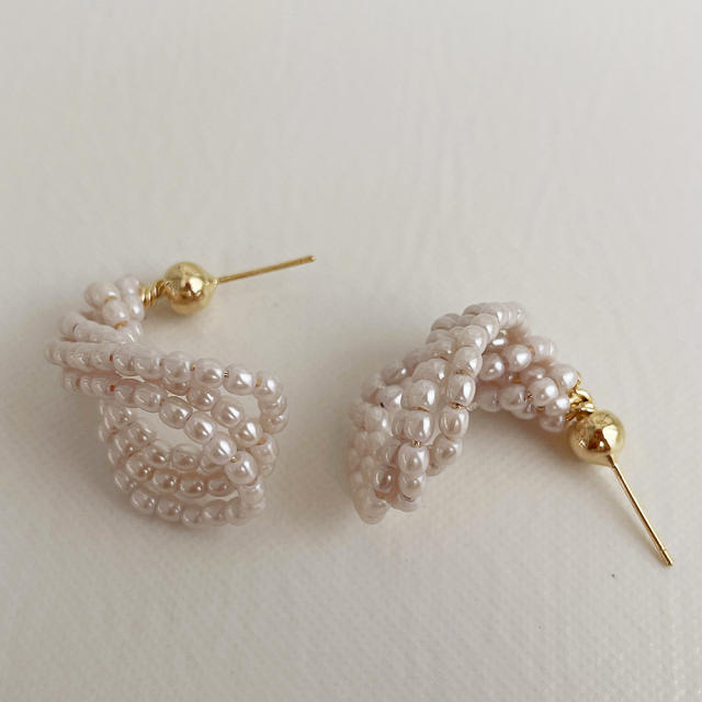 Korean fashion pearl beaded twisted earrings