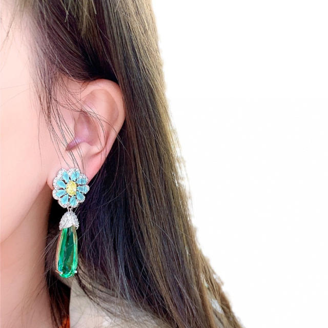 Luxury color cubic zircon drop earrings for women