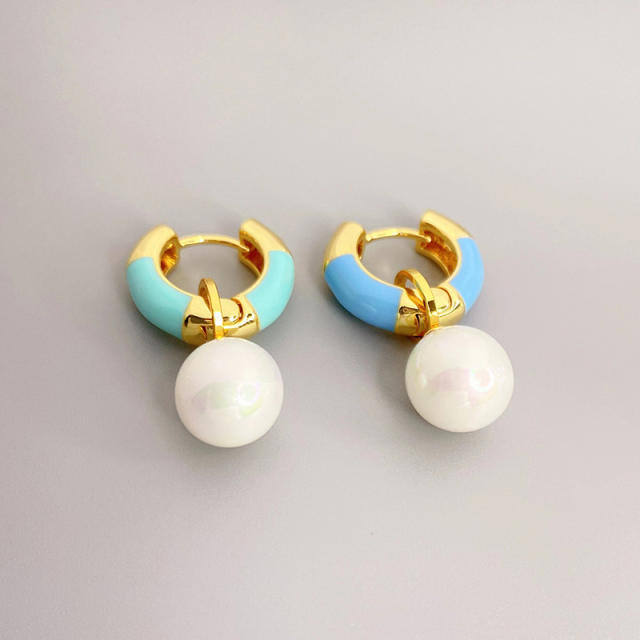 18KG copper enamel pearl earrings