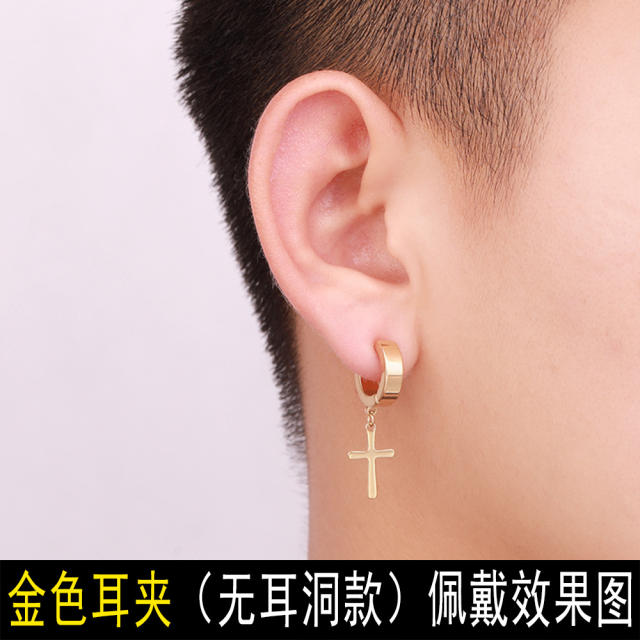 Colorful titanium steel cross earrings