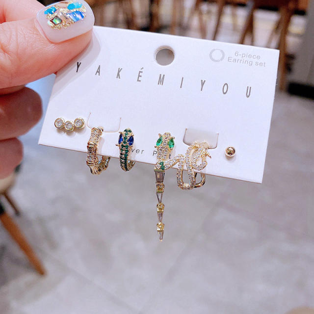 Luxury rhinestong snake 6pcs ear studs set