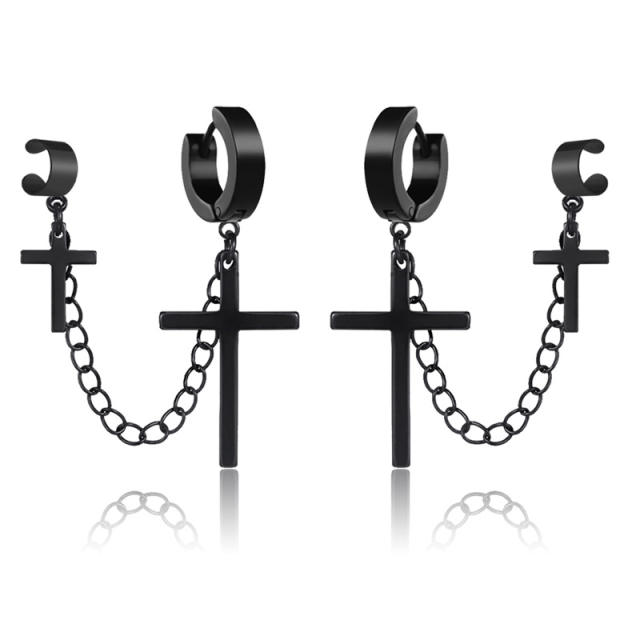 Black titanium steel cross earrings