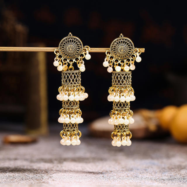 National design faux pearl beads Jhumka earrings