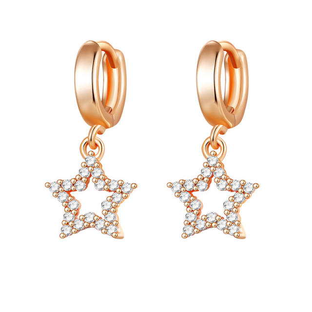 Rhinestone crown evil eye star huggie earrings