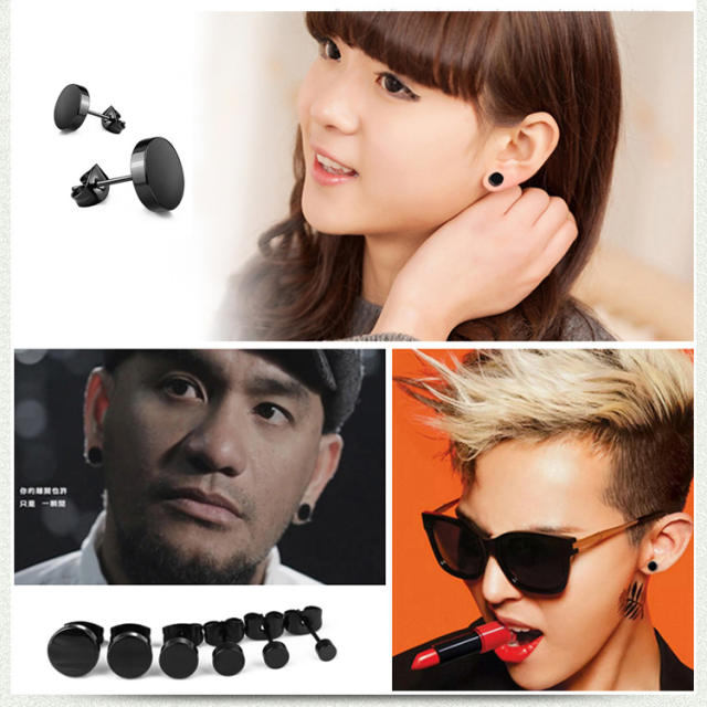 Black titanium steel punk unisex earrings