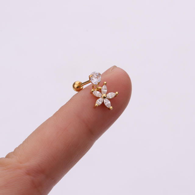 Cubic zircon flower drop stainless steel needle earrings