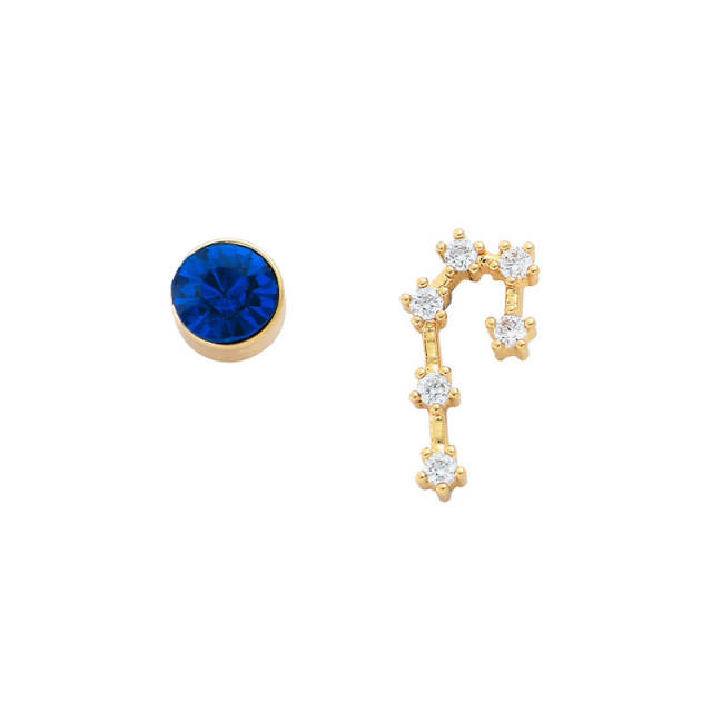 Birthstone zodiac series asymmetric ear studs