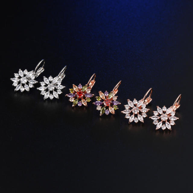Colored cubic zircon flower huggie earrings