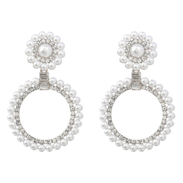 Faux pearl geometric ring dangle earrings