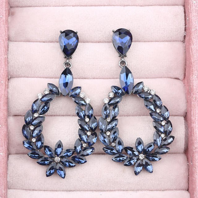 Luxury navy blue glass crystal earings