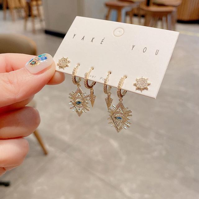 6pcs luxury pave setting rhinestone geometric huggie earrings set