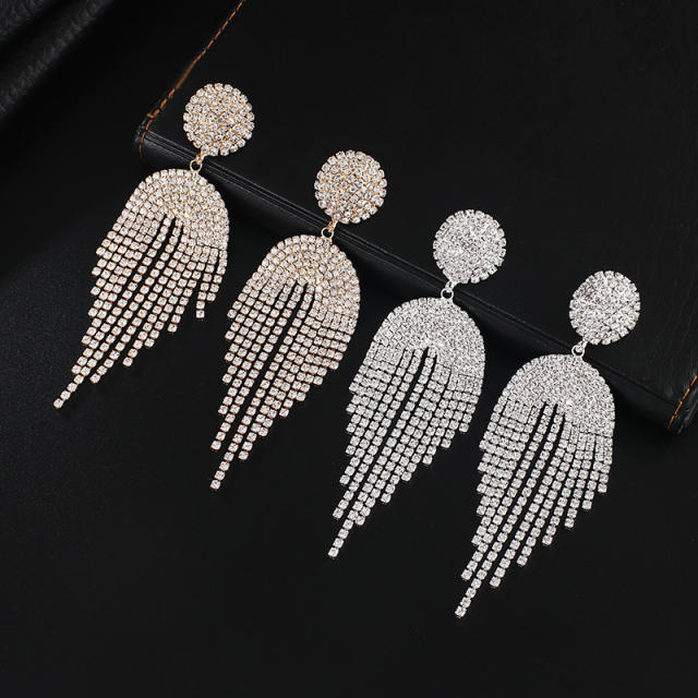 Luxury rhinestone pave setting tassel long earrings
