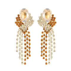 Luxury rhinestone tassel statement earrings