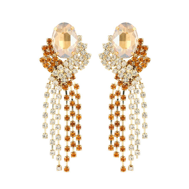 Luxury rhinestone tassel statement earrings