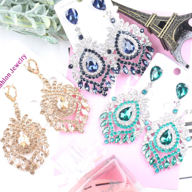 Luxury color glass crystal drop earrings