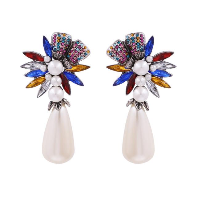 Color glass crystal pearl drop women earrings