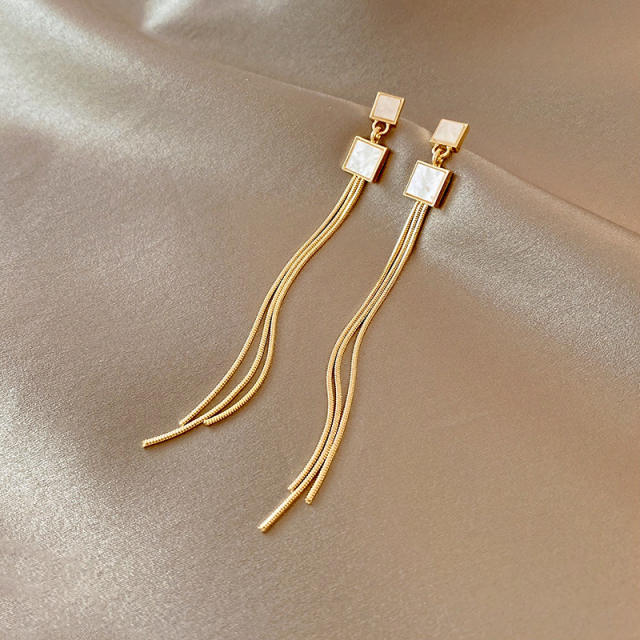 Korean fashion personality pave setting rhinestont chain tassel earrings