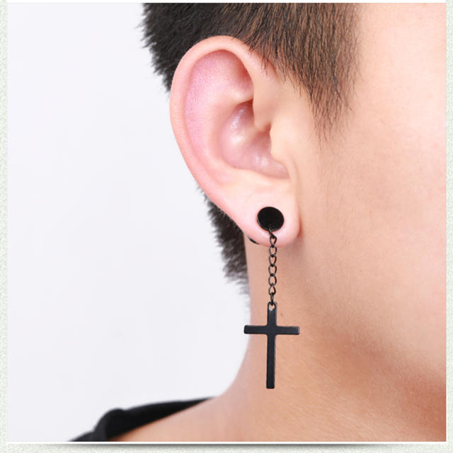 Tassel black cross unisex earrings
