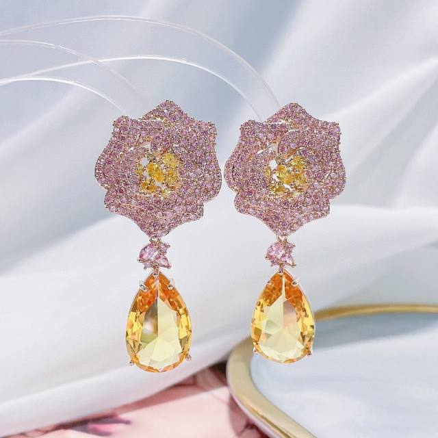 Elegant pave setting color cubic zircon drop earrings