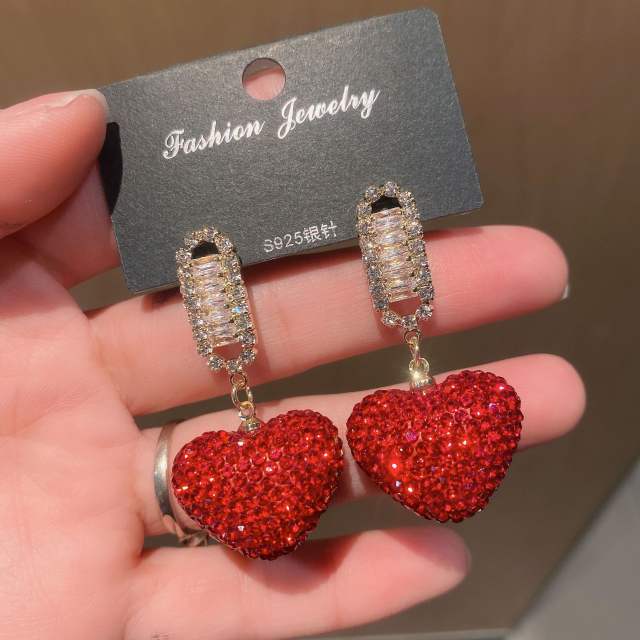 925 sterling silver needle diamond heart earrings