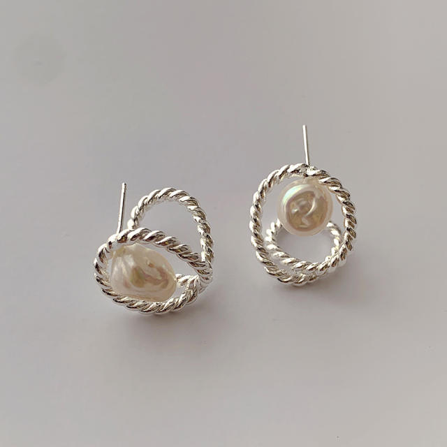 Vintage water pearl 925 needle real gold plated ear studs