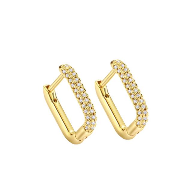 Square shape rhinestone setting huggie earrings