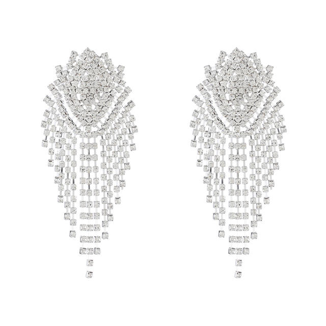 Luxury pave setting rhinestone tassel earrings