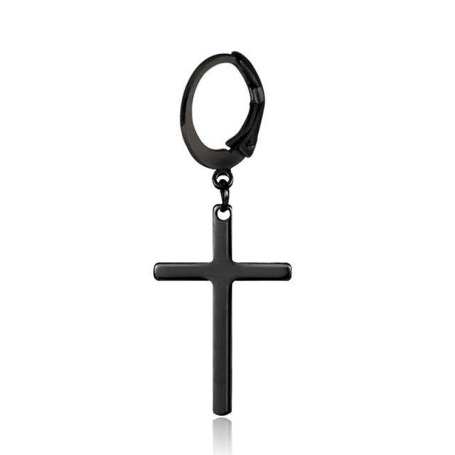 Black titanium steel cross earrings