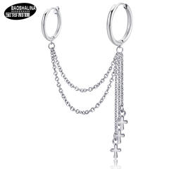 Tassel titanium steel cross earings