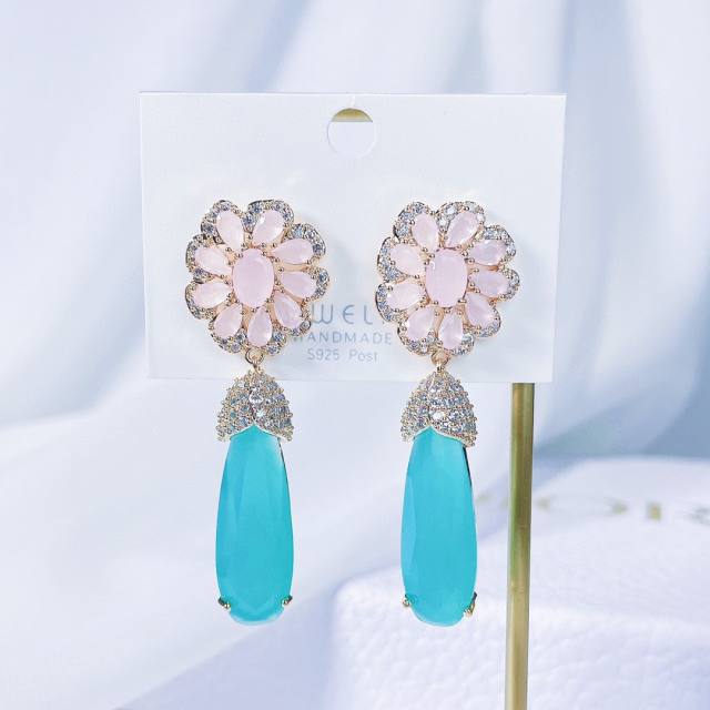 Luxury color cubic zircon drop earrings for women