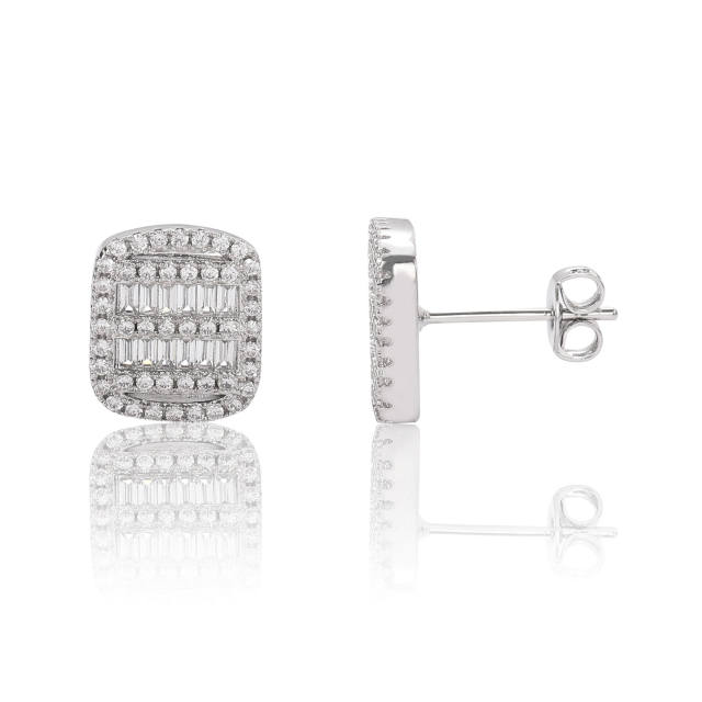 S925 Sterling silver needle pave setting cubic zircon hiphop ear studs