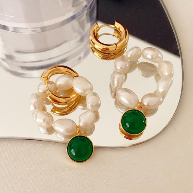 Vintage water pearl real gold plated huggie earrings dangle earrings
