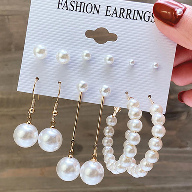 6 pair easy match pearl earrings set