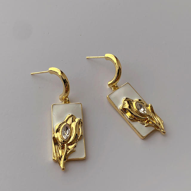 S925 sterling silver needle enamel flower dangle earrings