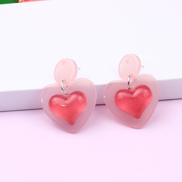 Acrylic summer colored heart cherry earrings