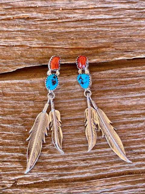 Boho feather two color dangle earrings