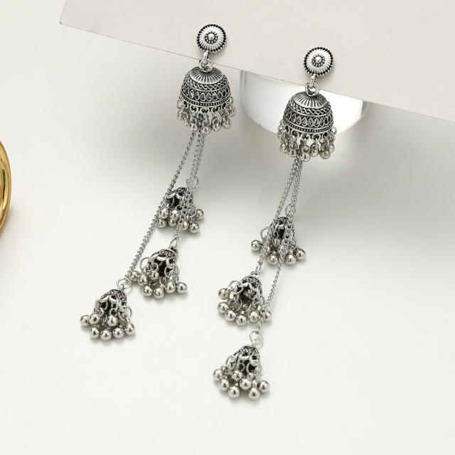 Personality long chain tassel jhumka earrings