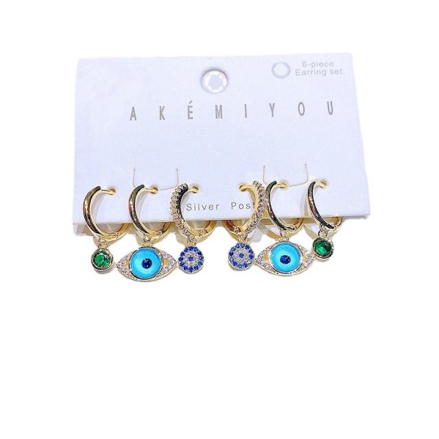 Real gold plated turky blue eye huggie earrings set