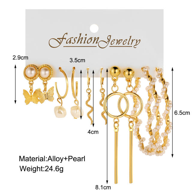 Vintage pearl beads butterfly dangle earrings set