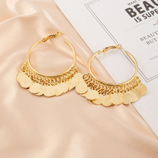 Metal ring tassel hoop earrings