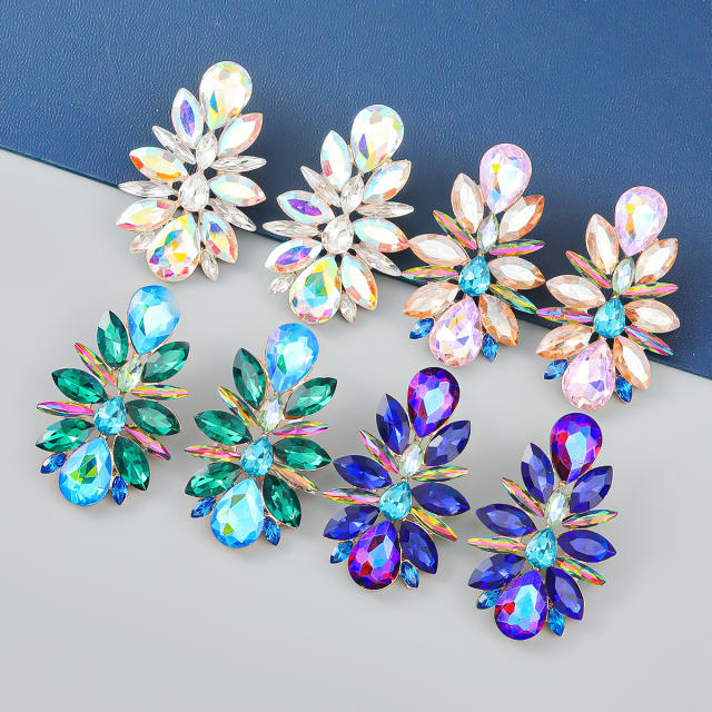 Luxury color glass crystal women ear studs