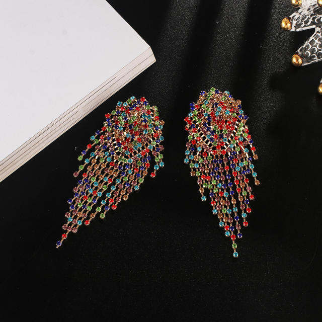 Luxury pave setting rhinestone tassel earrings