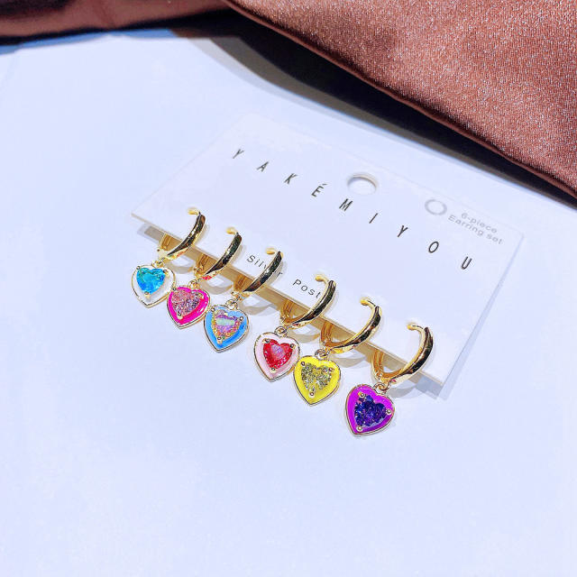 6pcs set real gold plated heart huggie earrings set