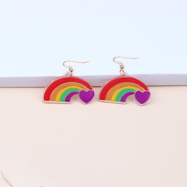 Rainbow stripe heart flower dangle earrings