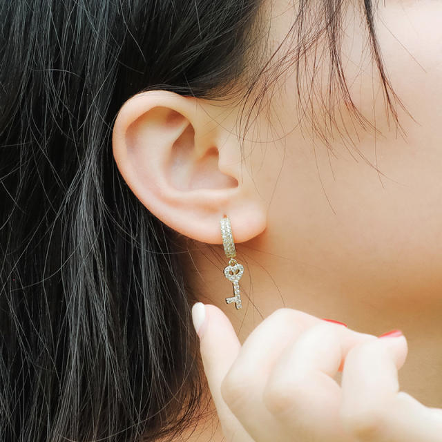 Hip hop zircon key lock earrings