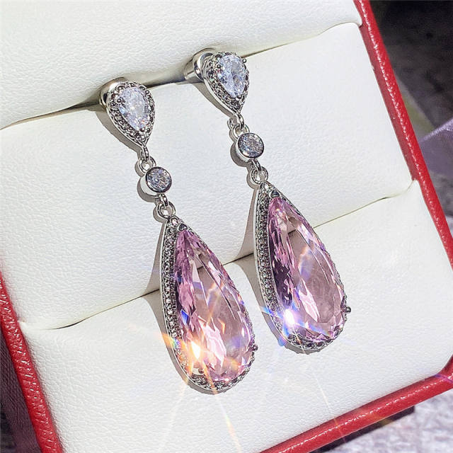 Pink dropped CZ elegant dangle earrings