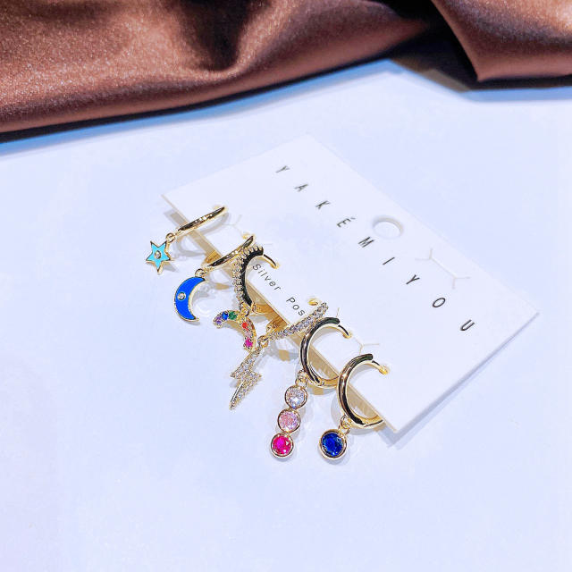 6pcs real gold plated rainbow flash huggie earrings set
