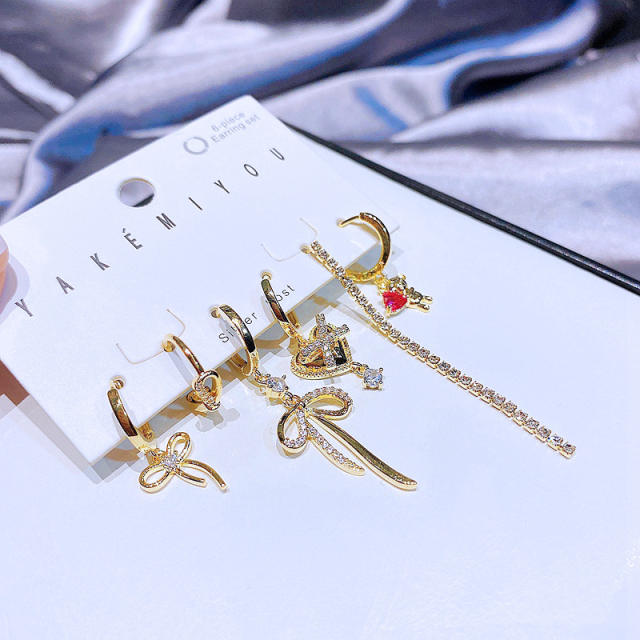 Elegant real gold plated heart charm huggie earrings set