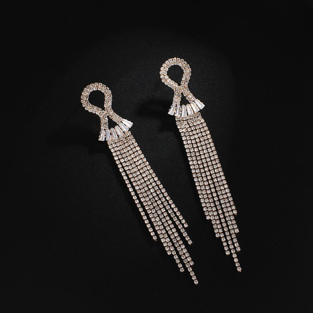 Elegant rhinestone tassel long earrings
